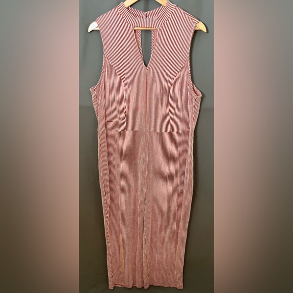 Mod Cloth 2x Rust Cream Keyhole Striped Sleeveless Jump Suit - Picture 3 of 6